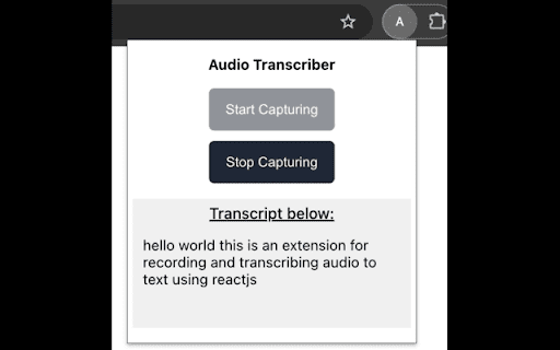 Audio Transcriber  from Chrome web store to be run with OffiDocs Chromium online