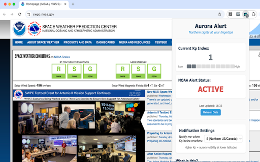 Aurora Alert  from Chrome web store to be run with OffiDocs Chromium online