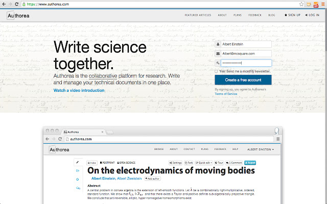 Authorea | Write Science Together  from Chrome web store to be run with OffiDocs Chromium online