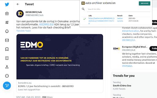Auto archiver extension  from Chrome web store to be run with OffiDocs Chromium online