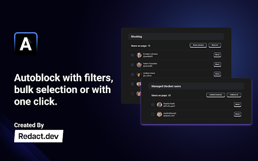 AutoBlocker Automatically Block Twitter Users  from Chrome web store to be run with OffiDocs Chromium online