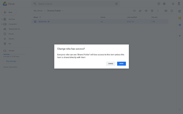 Auto Confirm Google Drive Move Popup  from Chrome web store to be run with OffiDocs Chromium online