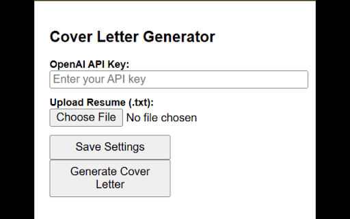 Auto Cover Letter Generator  from Chrome web store to be run with OffiDocs Chromium online