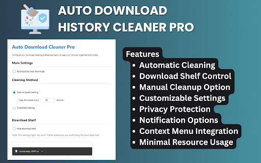 Auto Download History Cleaner Pro  from Chrome web store to be run with OffiDocs Chromium online