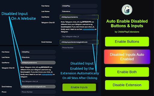 Auto Enable Disabled Buttons  Inputs  from Chrome web store to be run with OffiDocs Chromium online