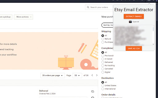 Auto Etsy Order Email Extractor  from Chrome web store to be run with OffiDocs Chromium online