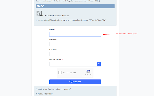 Auto foco campo Placa  from Chrome web store to be run with OffiDocs Chromium online