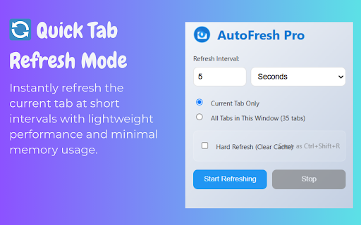 AutoFresh Pro Tab Auto Refresher  from Chrome web store to be run with OffiDocs Chromium online