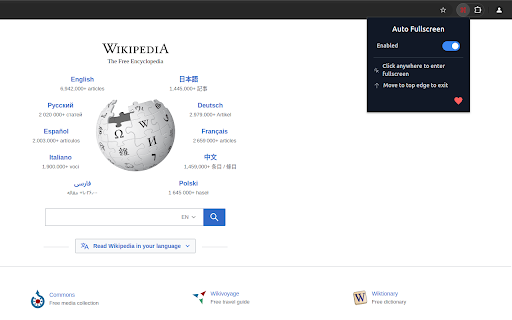 Auto Fullscreen  from Chrome web store to be run with OffiDocs Chromium online