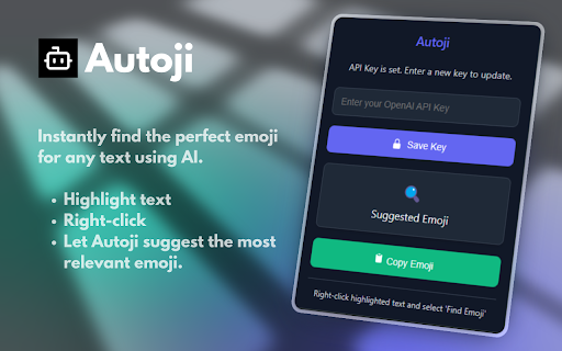 Autoji AI Emoji Suggester  from Chrome web store to be run with OffiDocs Chromium online