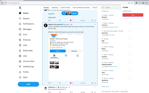 Auto Like Twitter / X Tool  from Chrome web store to be run with OffiDocs Chromium online