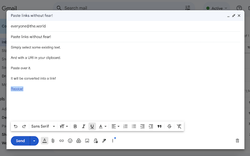 Auto Linkify on Paste for Gmail  from Chrome web store to be run with OffiDocs Chromium online