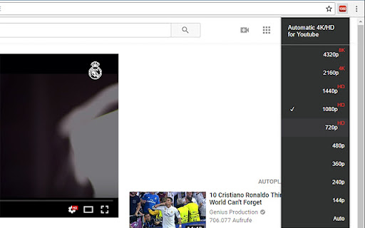 Automatic 4K/HD for Youtube  from Chrome web store to be run with OffiDocs Chromium online
