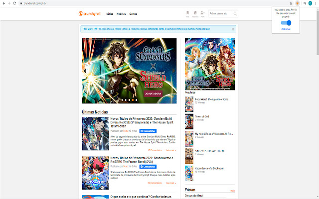 Automatic Fullscreen on Crunchyroll  from Chrome web store to be run with OffiDocs Chromium online