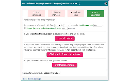 Automation tool for groups on Facebook™  from Chrome web store to be run with OffiDocs Chromium online