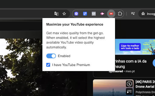 AutoMax YouTube Quality  from Chrome web store to be run with OffiDocs Chromium online