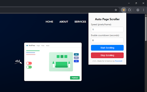 Auto Page Scroller  from Chrome web store to be run with OffiDocs Chromium online