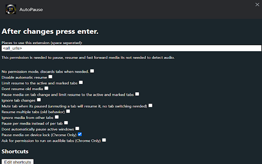 AutoPause  from Chrome web store to be run with OffiDocs Chromium online