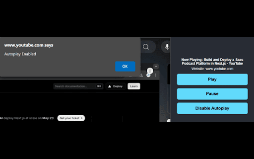 AutoPlay and Media Control  from Chrome web store to be run with OffiDocs Chromium online