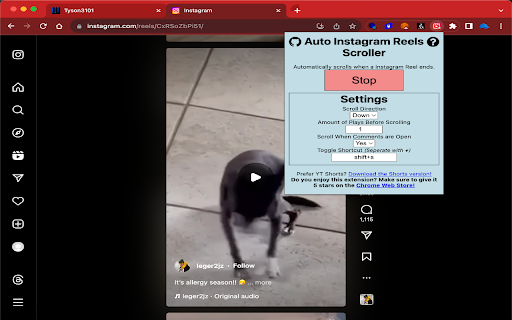 Auto Reels Scroller  from Chrome web store to be run with OffiDocs Chromium online