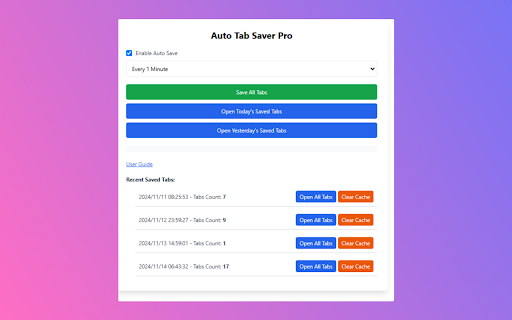 Auto Tab Saver Pro  from Chrome web store to be run with OffiDocs Chromium online