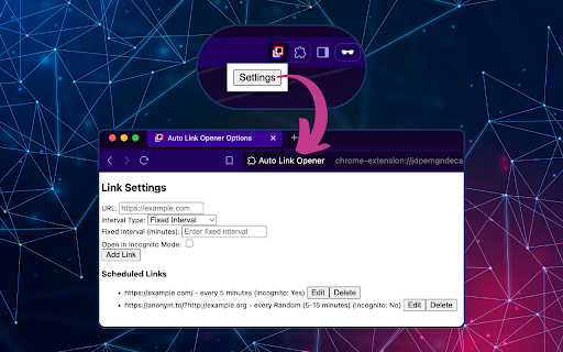 Auto URL Opener  from Chrome web store to be run with OffiDocs Chromium online