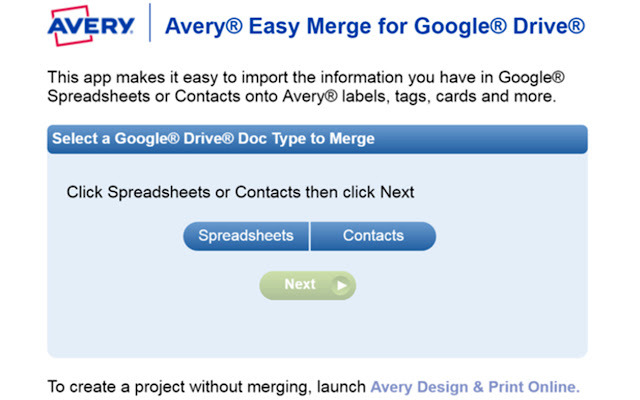 Avery Easy Merge  from Chrome web store to be run with OffiDocs Chromium online