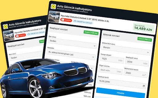 Avto Gömrük Kalkulyatoru  from Chrome web store to be run with OffiDocs Chromium online