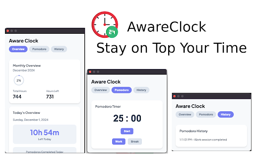 Aware Clock  from Chrome web store to be run with OffiDocs Chromium online