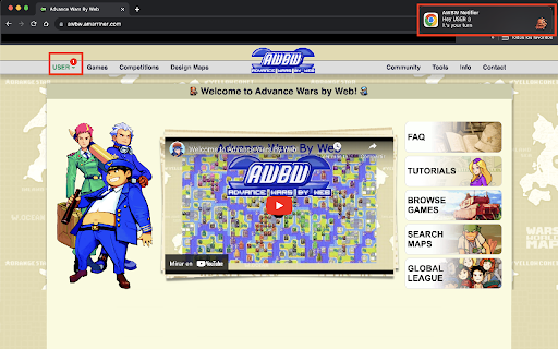 AWBW Notifications  from Chrome web store to be run with OffiDocs Chromium online