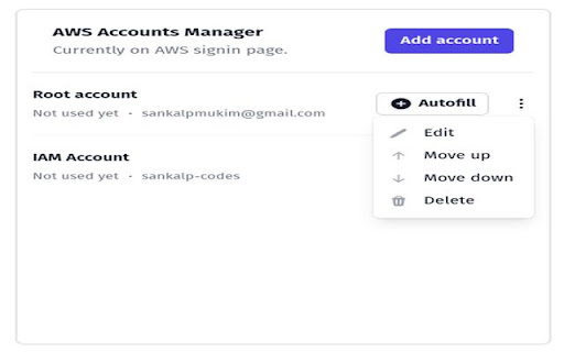 AWS Accounts Manager  from Chrome web store to be run with OffiDocs Chromium online