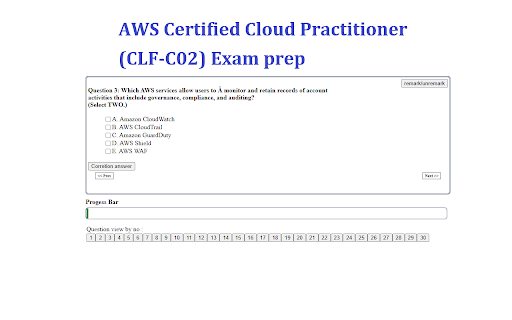 AWS Certified Cloud Practitioner (CLF C02) Exam prep plugin  from Chrome web store to be run with OffiDocs Chromium online