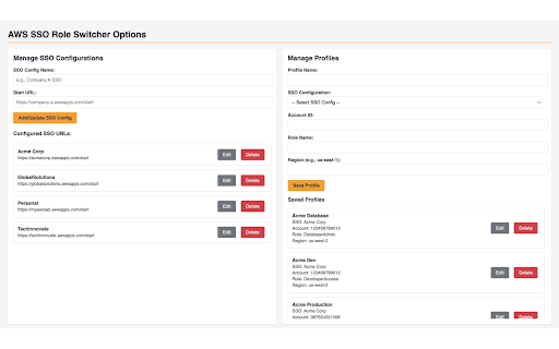 AWS Role Switcher  from Chrome web store to be run with OffiDocs Chromium online