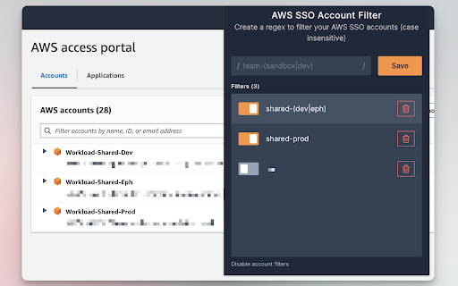 AWS SSO Account Filter  from Chrome web store to be run with OffiDocs Chromium online