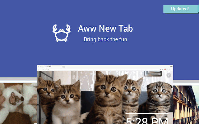 Aww New Tab  from Chrome web store to be run with OffiDocs Chromium online
