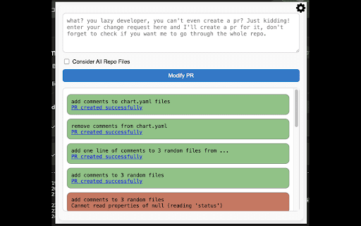 Azure Devops AI PR creator  from Chrome web store to be run with OffiDocs Chromium online