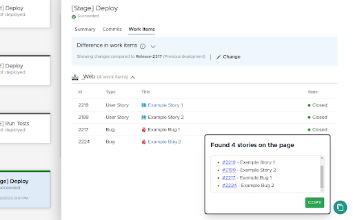 Azure DevOps Copy stories  from Chrome web store to be run with OffiDocs Chromium online