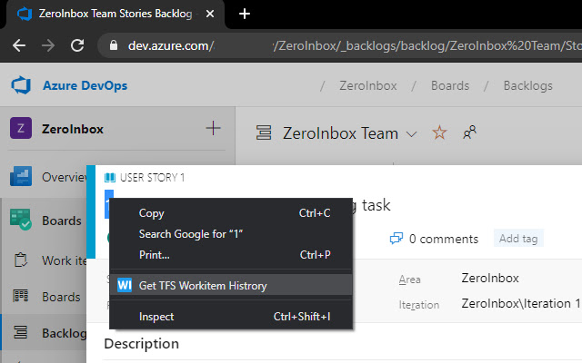 Azure DevOps workitem info  from Chrome web store to be run with OffiDocs Chromium online