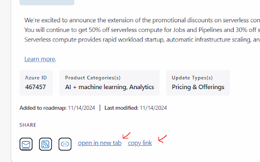 AzureUpdatesLinkCopyExtension  from Chrome web store to be run with OffiDocs Chromium online