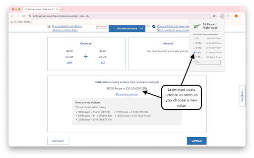 BA Avios Cost Calculator  from Chrome web store to be run with OffiDocs Chromium online