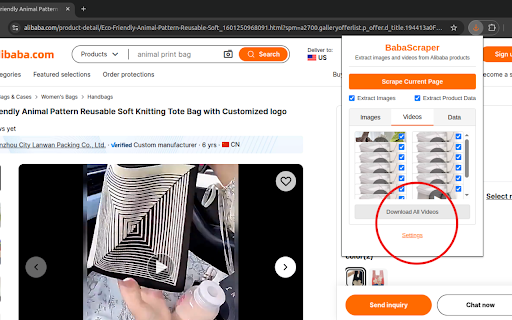 BabaScraper Alibaba Image, Video  Data Scraper  from Chrome web store to be run with OffiDocs Chromium online