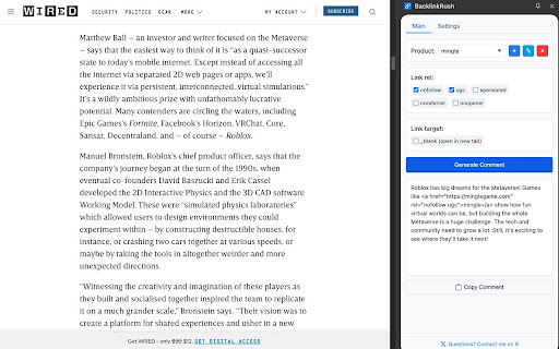 BacklinkRush  from Chrome web store to be run with OffiDocs Chromium online