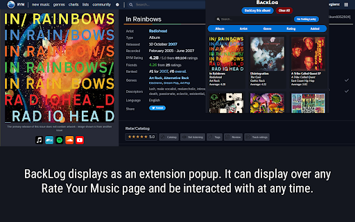 BackLog for Rate Your Music  from Chrome web store to be run with OffiDocs Chromium online