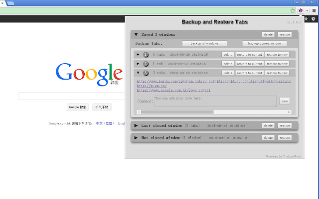 Backup and Restore Tabs  from Chrome web store to be run with OffiDocs Chromium online