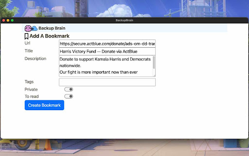 Backup Brain  from Chrome web store to be run with OffiDocs Chromium online