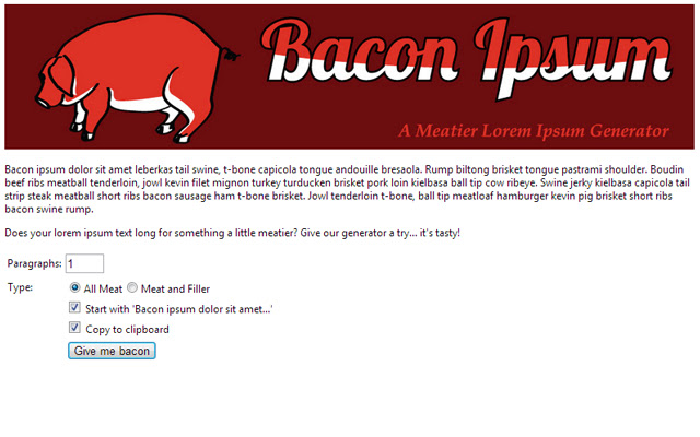 Bacon Ipsum  from Chrome web store to be run with OffiDocs Chromium online