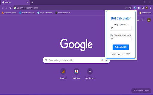 BAI Calculator  from Chrome web store to be run with OffiDocs Chromium online