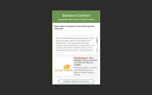 Bamboo Comforts Random Text Generator!  from Chrome web store to be run with OffiDocs Chromium online