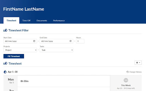 BambooHR Timesheet Extension  from Chrome web store to be run with OffiDocs Chromium online