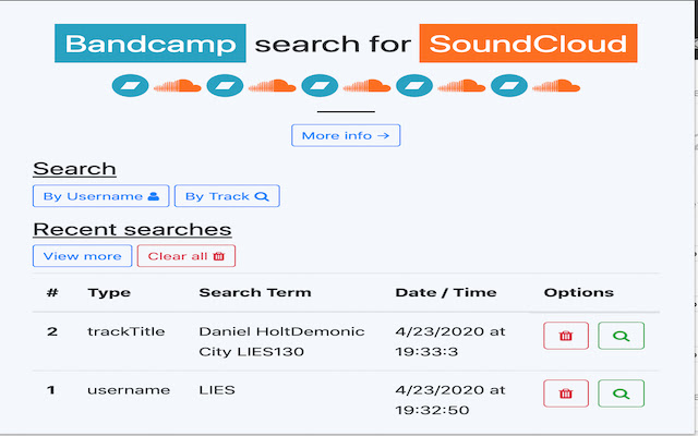 Bandcamp Search for SoundCloud  from Chrome web store to be run with OffiDocs Chromium online
